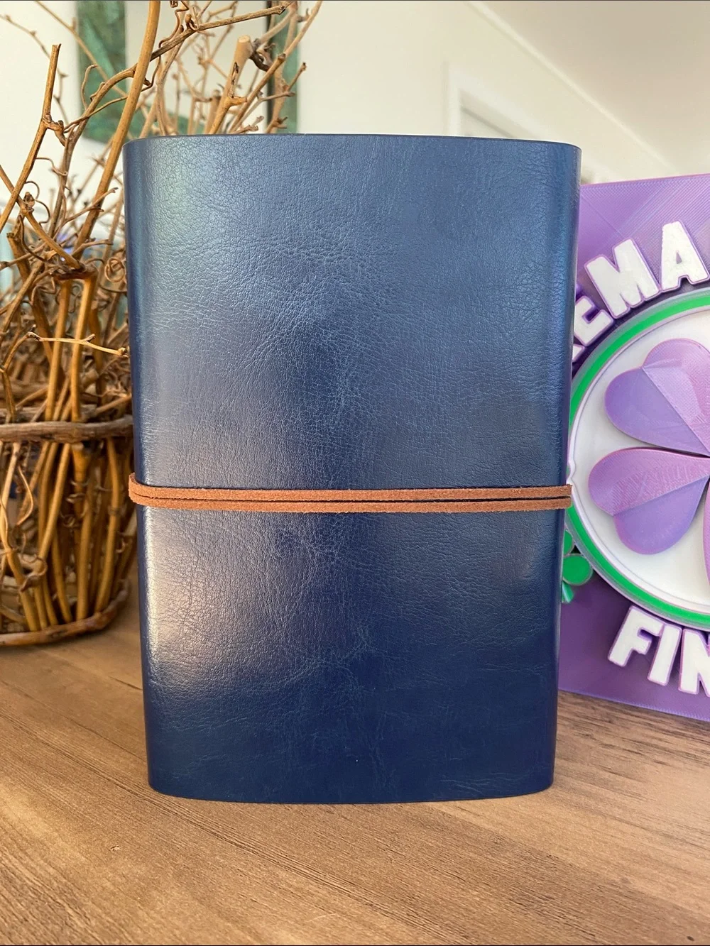 Navy Blue Wrap Journal with Heart Charm